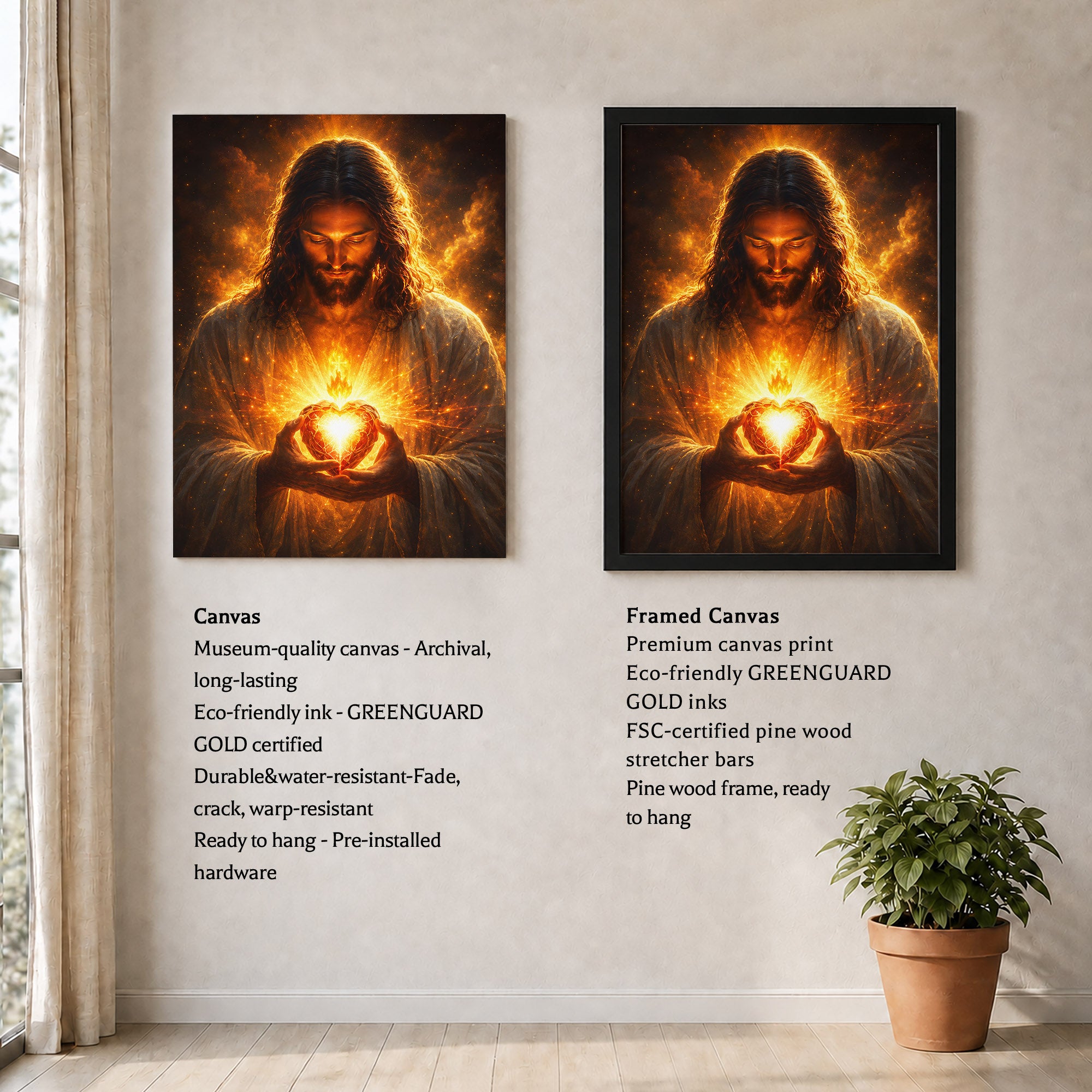 Jesus Christ Sacred Heart Light Christian Wall Art Poster/Canvas