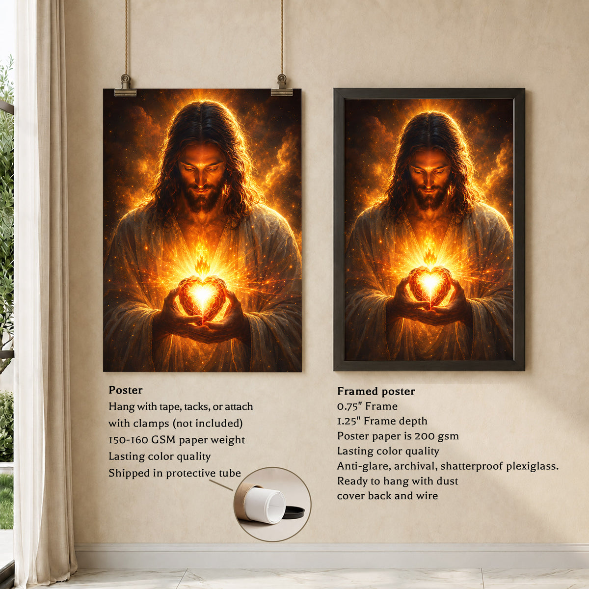 Jesus Christ Sacred Heart Light Christian Wall Art Poster/Canvas