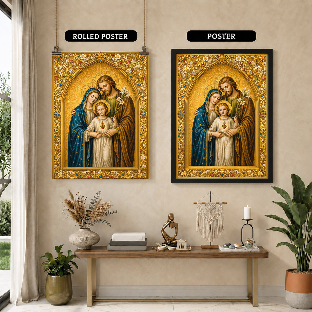 Holy Family Sacred Heart Poster/Canvas – Ornate Catholic Christian Wall Art