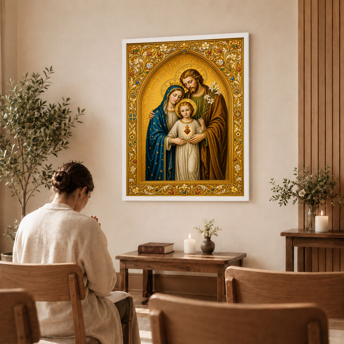 Holy Family Sacred Heart Poster/Canvas – Ornate Catholic Christian Wall Art