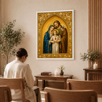 Holy Family Sacred Heart Poster/Canvas – Ornate Catholic Christian Wall Art