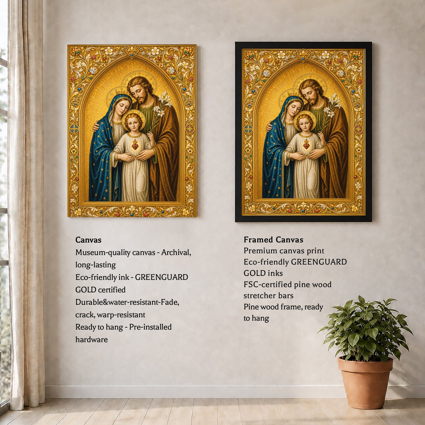 Holy Family Sacred Heart Poster/Canvas – Ornate Catholic Christian Wall Art