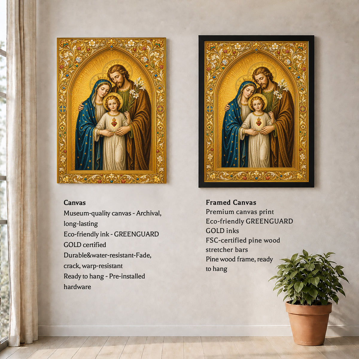 Holy Family Sacred Heart Poster/Canvas – Ornate Catholic Christian Wall Art