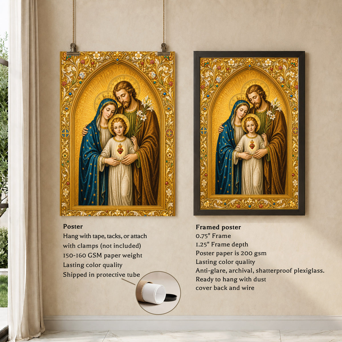Holy Family Sacred Heart Poster/Canvas – Ornate Catholic Christian Wall Art