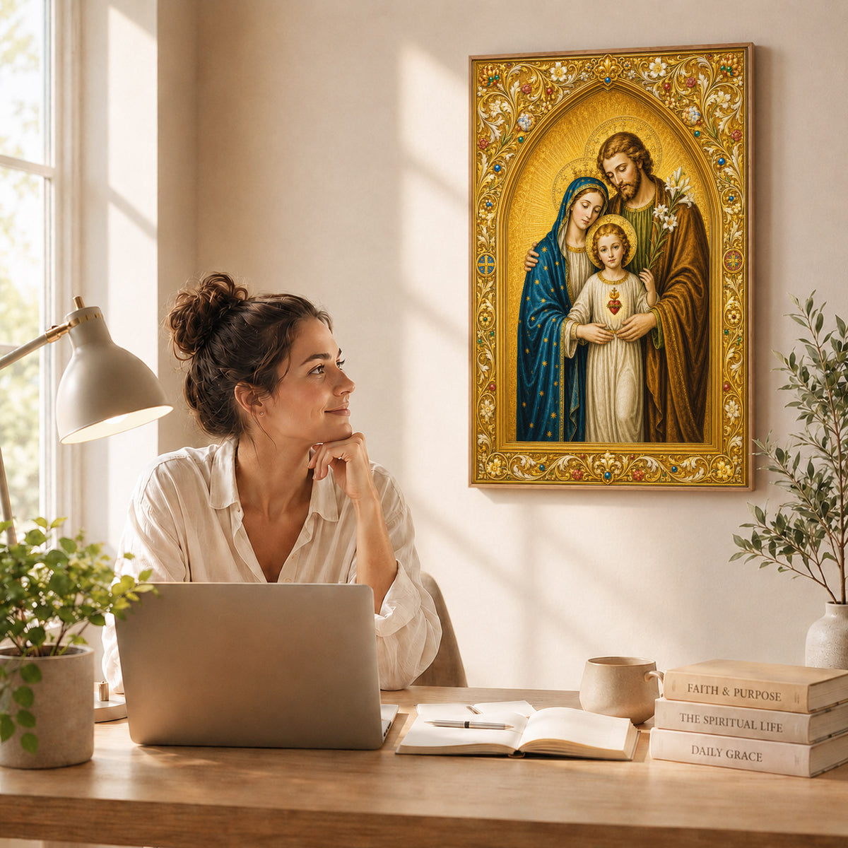 Holy Family Sacred Heart Poster/Canvas – Ornate Catholic Christian Wall Art