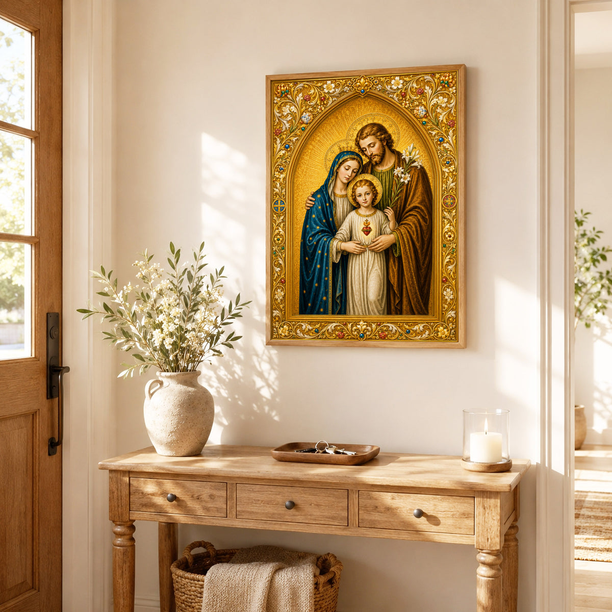 Holy Family Sacred Heart Poster/Canvas – Ornate Catholic Christian Wall Art