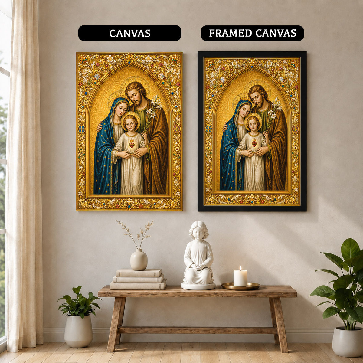 Holy Family Sacred Heart Poster/Canvas – Ornate Catholic Christian Wall Art