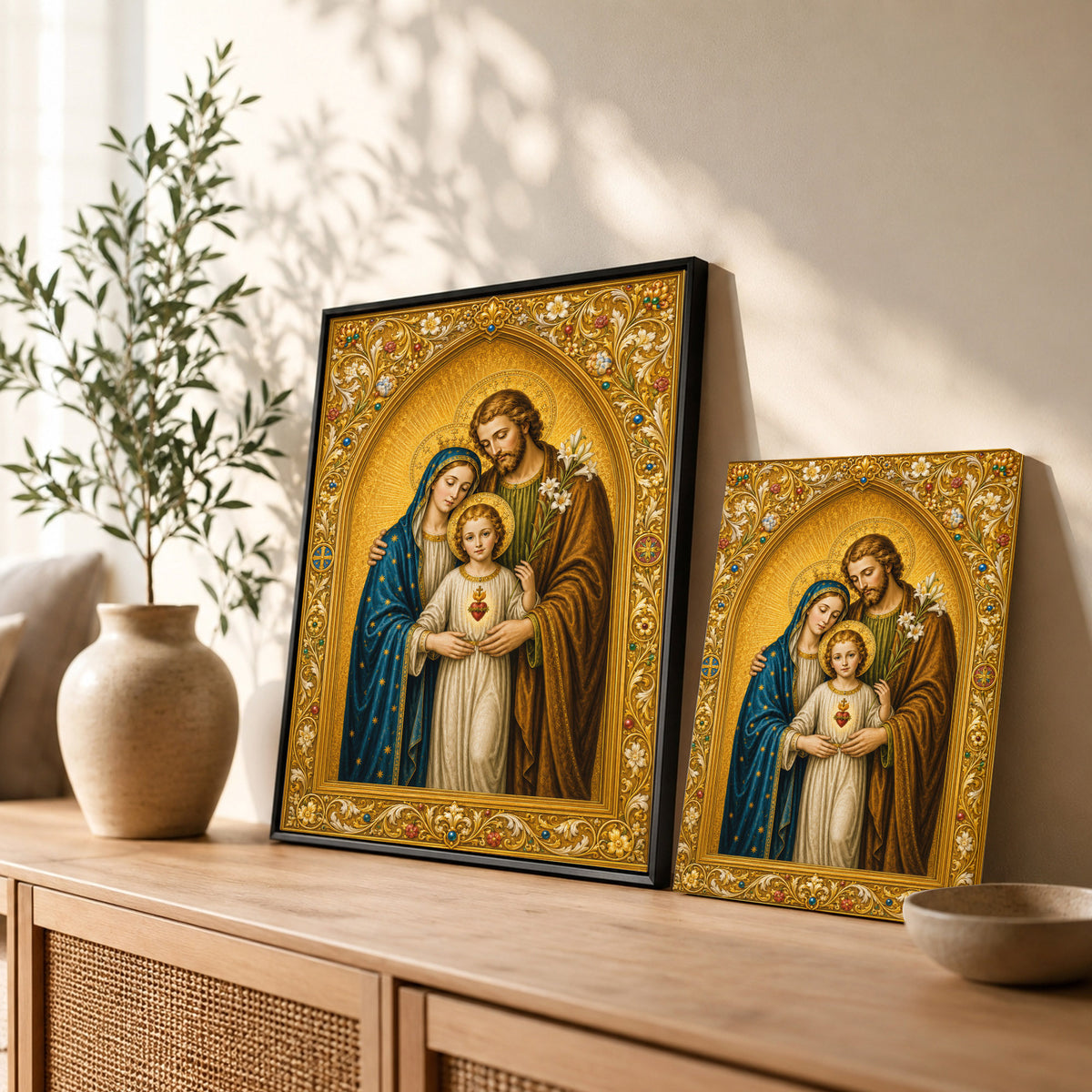 Holy Family Sacred Heart Poster/Canvas – Ornate Catholic Christian Wall Art