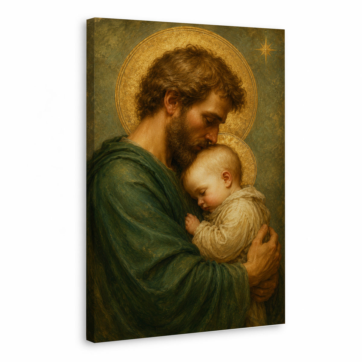 Saint Joseph Holding Baby Jesus Poster/Canvas – Catholic Fatherhood Wall Art