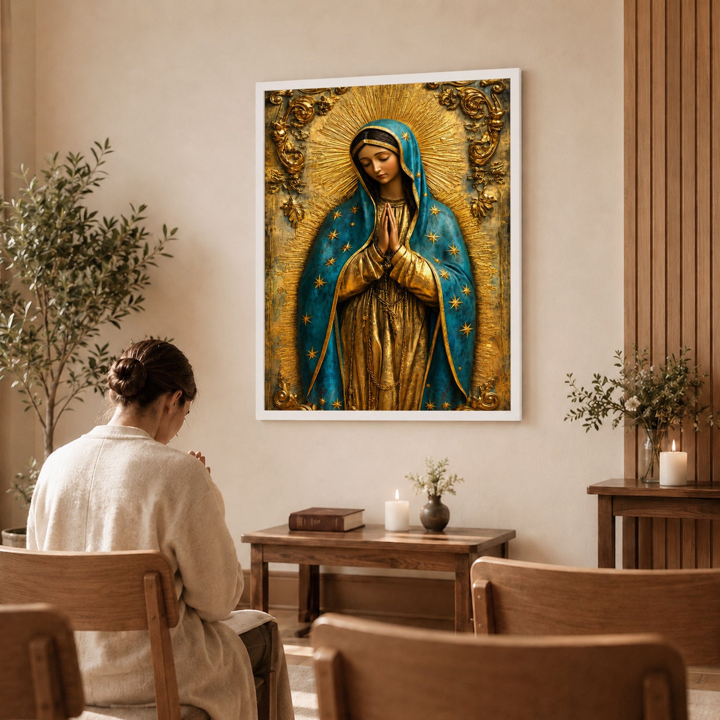 Our Lady of Grace with Radiant Gold Halo Wall Art Poster/Canvas