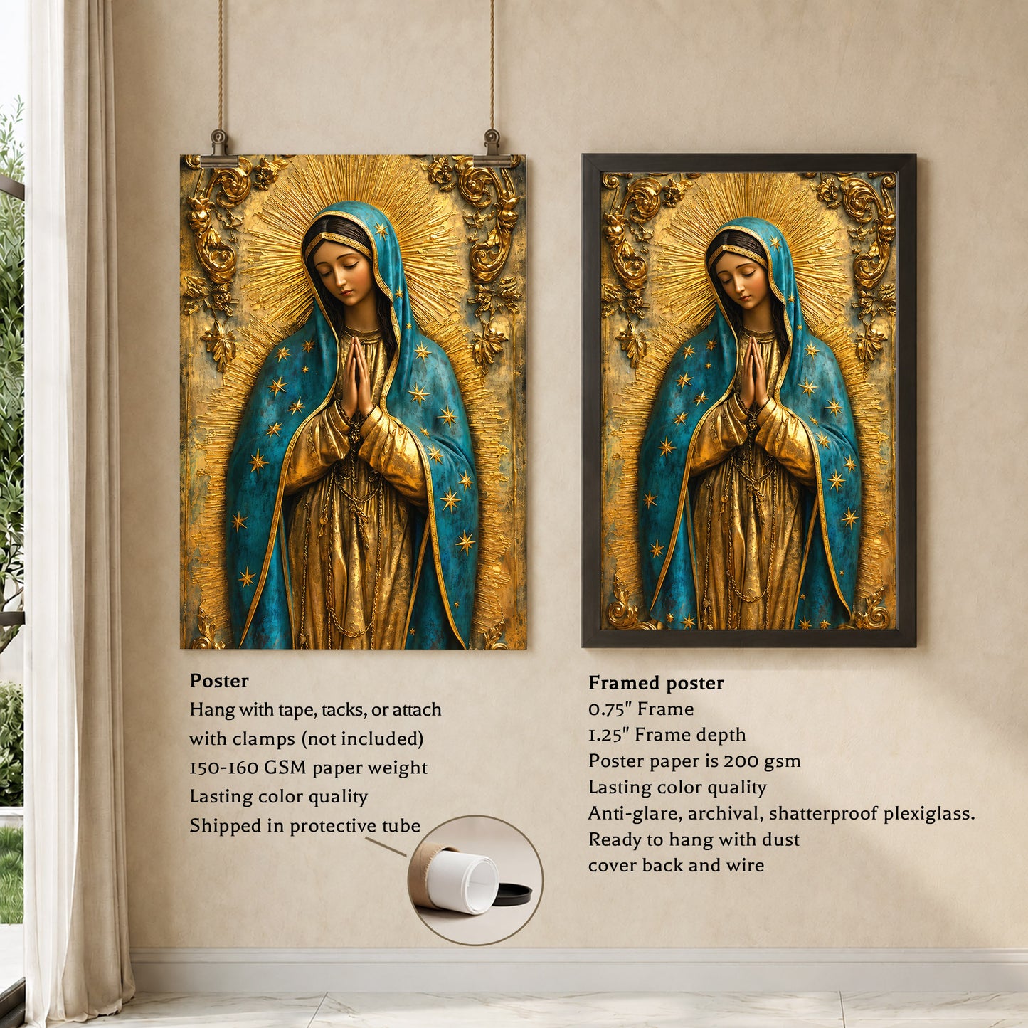 Our Lady of Grace with Radiant Gold Halo Wall Art Poster/Canvas