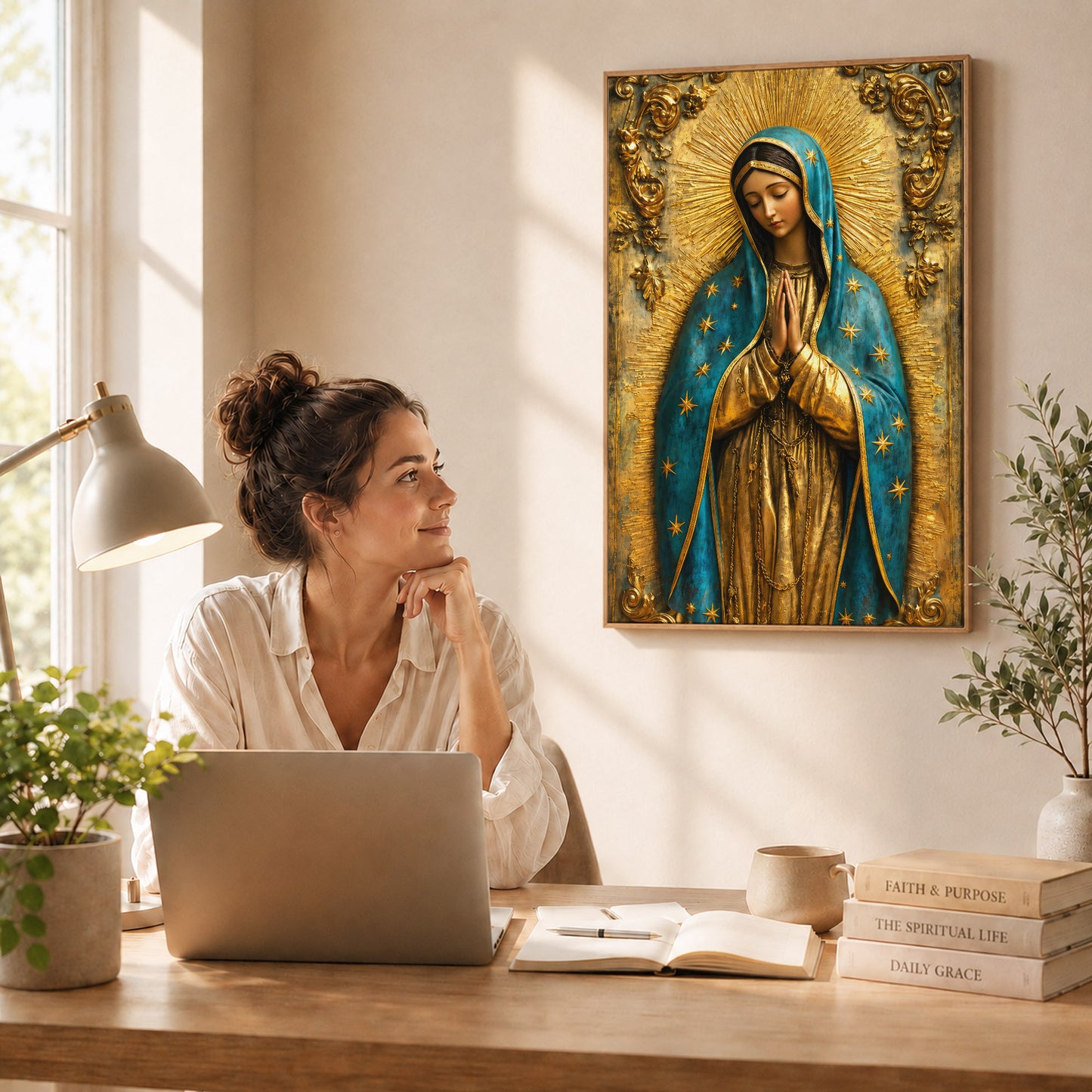 Our Lady of Grace with Radiant Gold Halo Wall Art Poster/Canvas