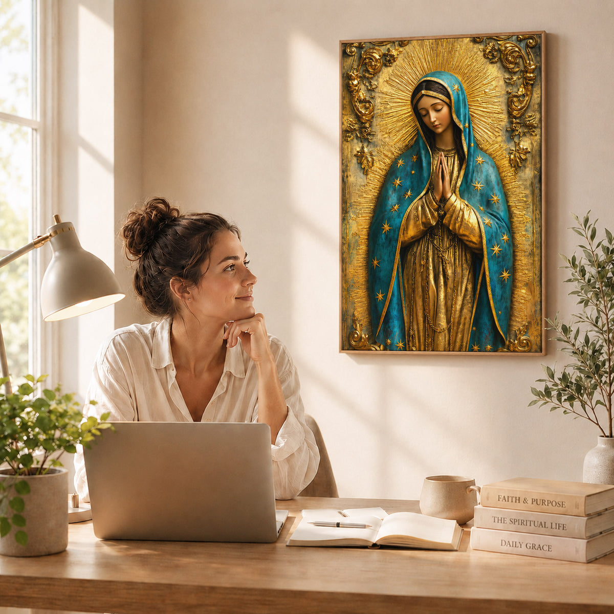 Our Lady of Grace with Radiant Gold Halo Wall Art Poster/Canvas