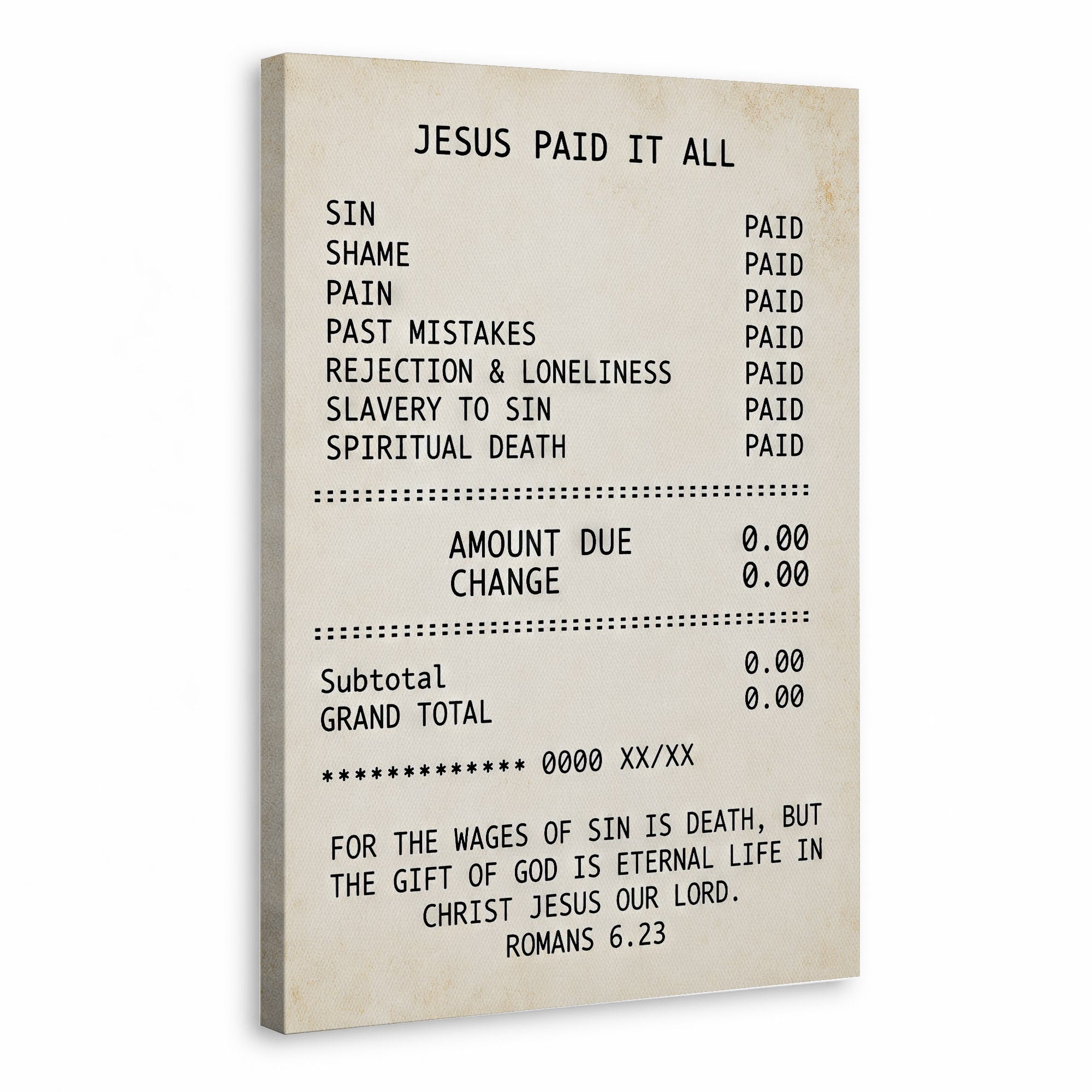 Jesus Paid It All Faith Receipt Poster/Canvas – Christian Home Decor