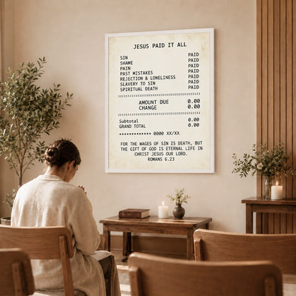 Jesus Paid It All Faith Receipt Poster/Canvas – Christian Home Decor