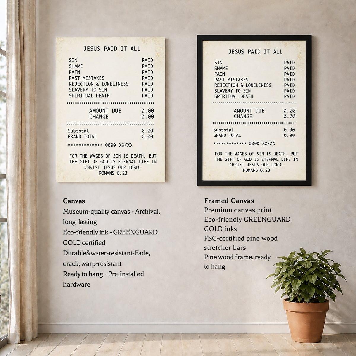 Jesus Paid It All Faith Receipt Poster/Canvas – Christian Home Decor