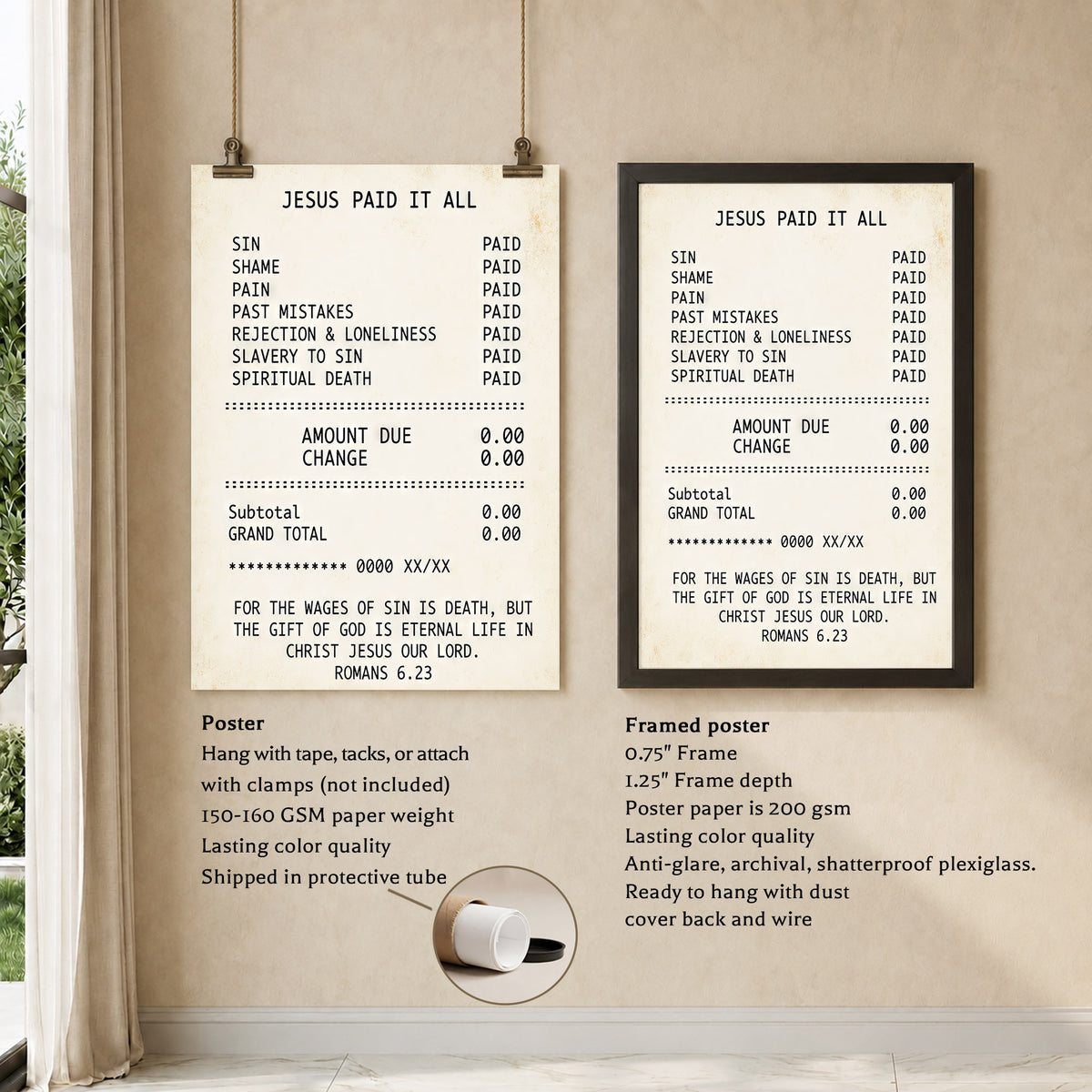 Jesus Paid It All Faith Receipt Poster/Canvas – Christian Home Decor