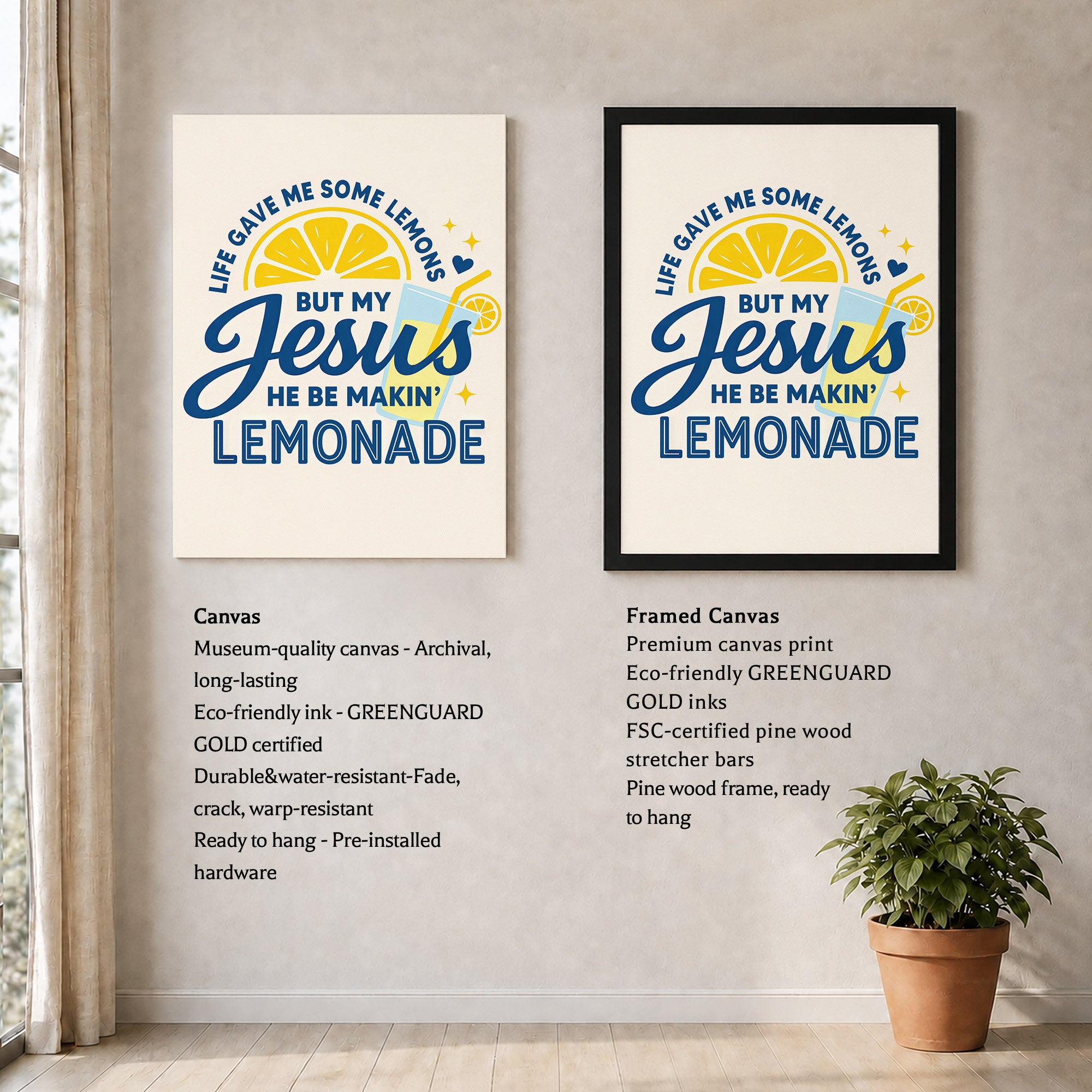 Life Gave Me Lemons But Jesus Made Lemonade Poster/Canvas – Christian Wall Art
