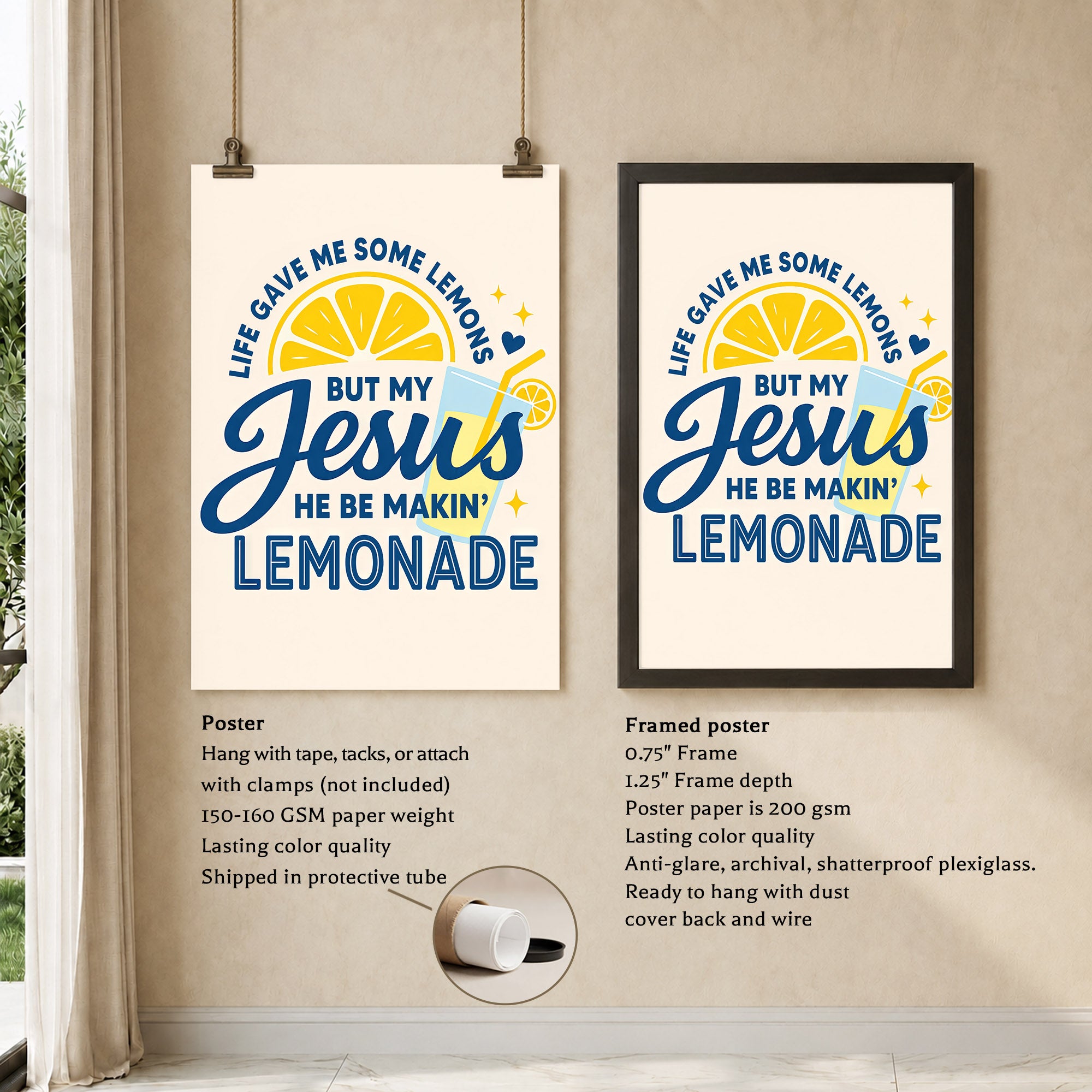 Life Gave Me Lemons But Jesus Made Lemonade Poster/Canvas – Christian Wall Art
