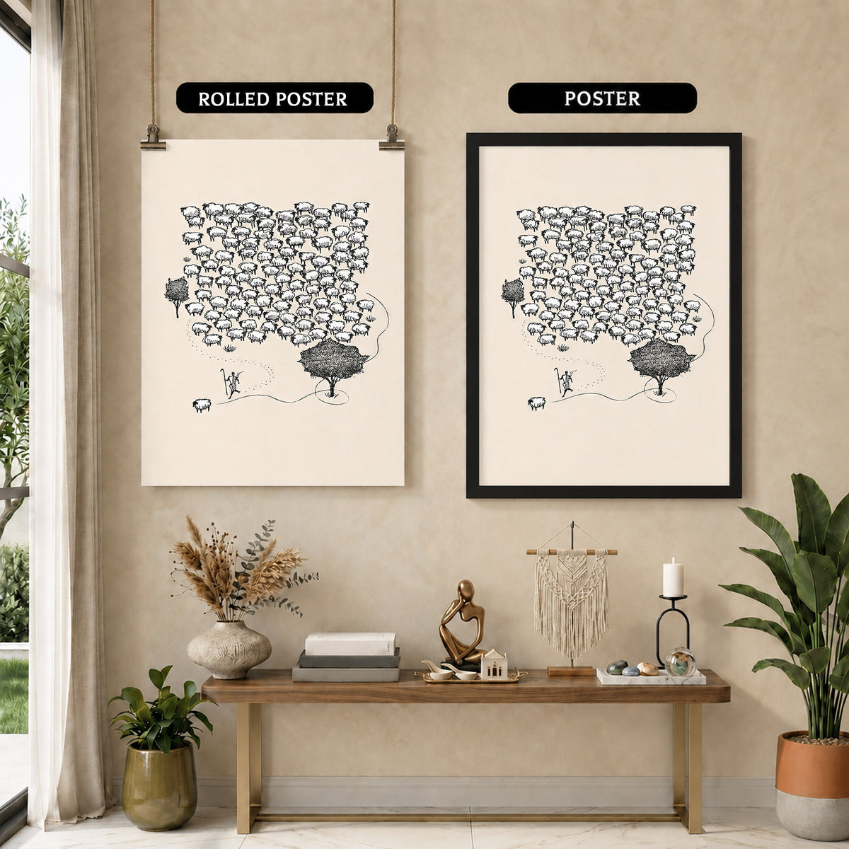 Lost Sheep Shepherd Poster/Canvas – Christian Minimalist Wall Art