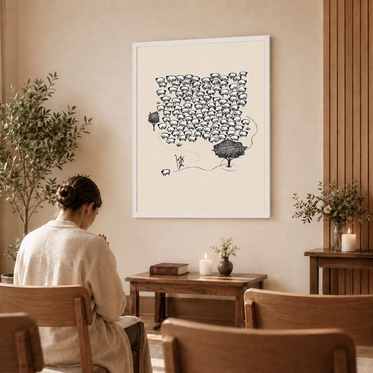 Lost Sheep Shepherd Poster/Canvas – Christian Minimalist Wall Art