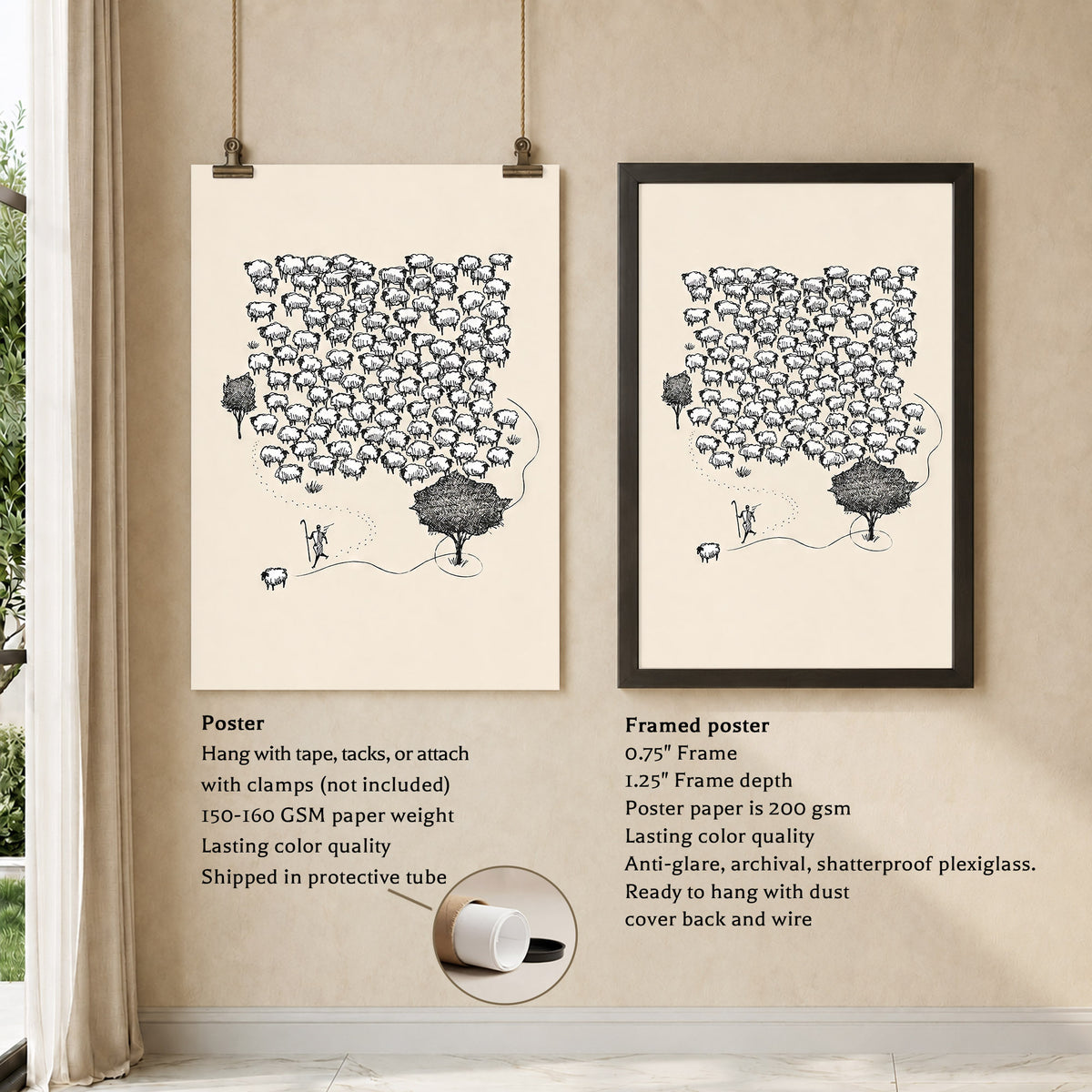 Lost Sheep Shepherd Poster/Canvas – Christian Minimalist Wall Art