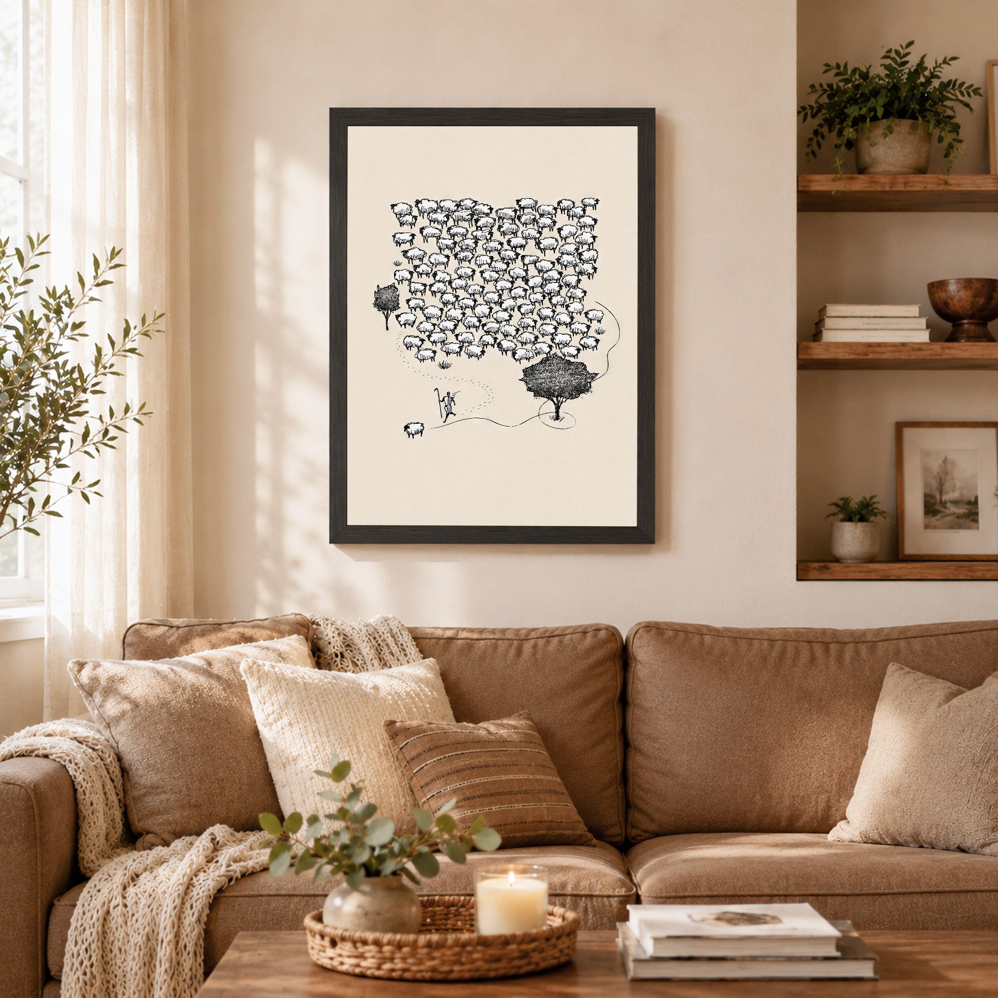 Lost Sheep Shepherd Poster/Canvas – Christian Minimalist Wall Art