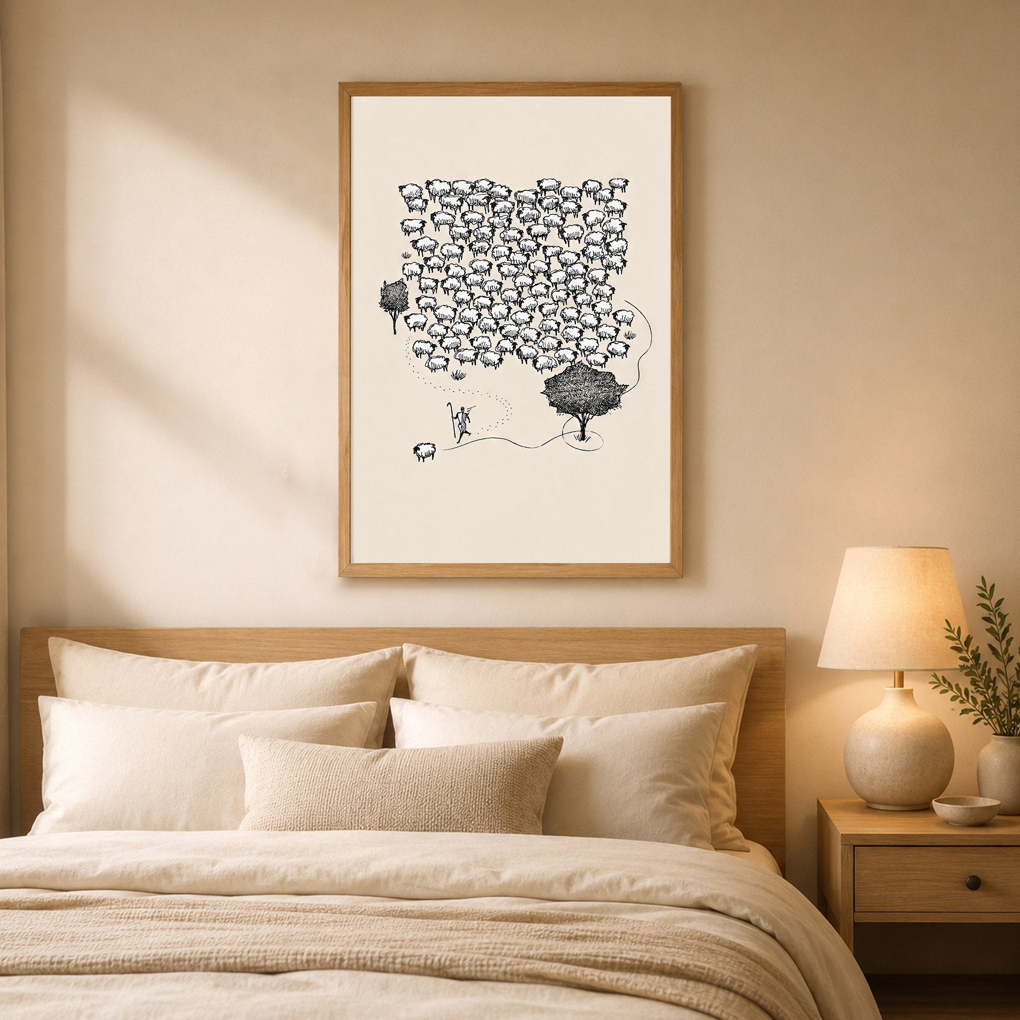 Lost Sheep Shepherd Poster/Canvas – Christian Minimalist Wall Art
