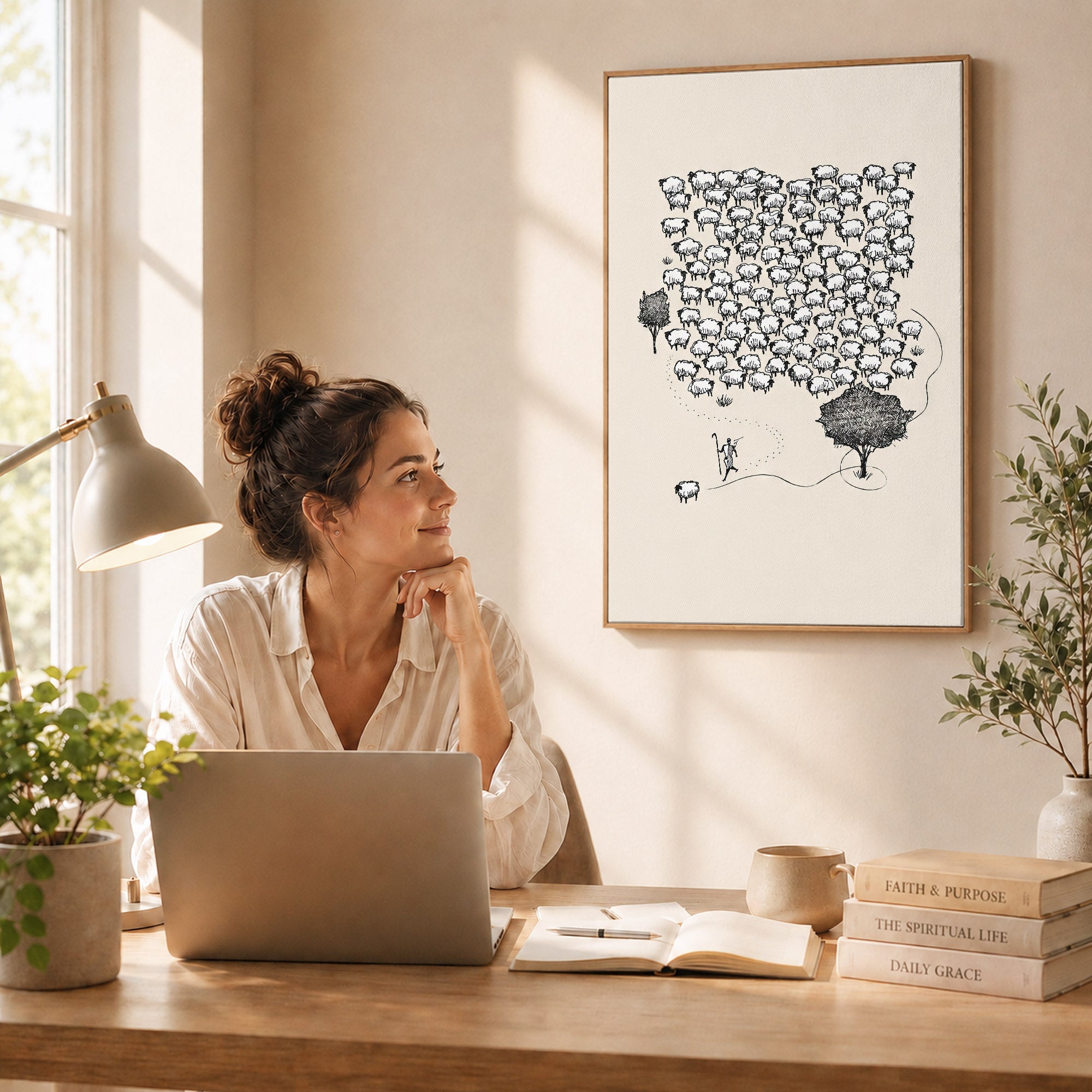 Lost Sheep Shepherd Poster/Canvas – Christian Minimalist Wall Art