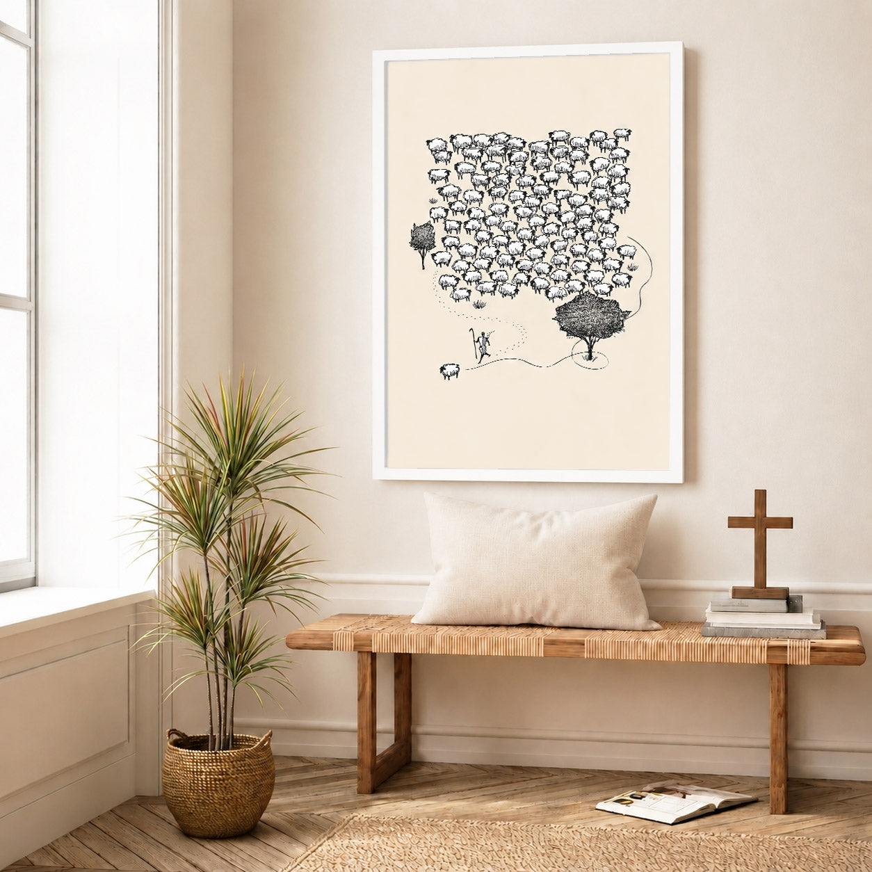 Lost Sheep Shepherd Poster/Canvas – Christian Minimalist Wall Art
