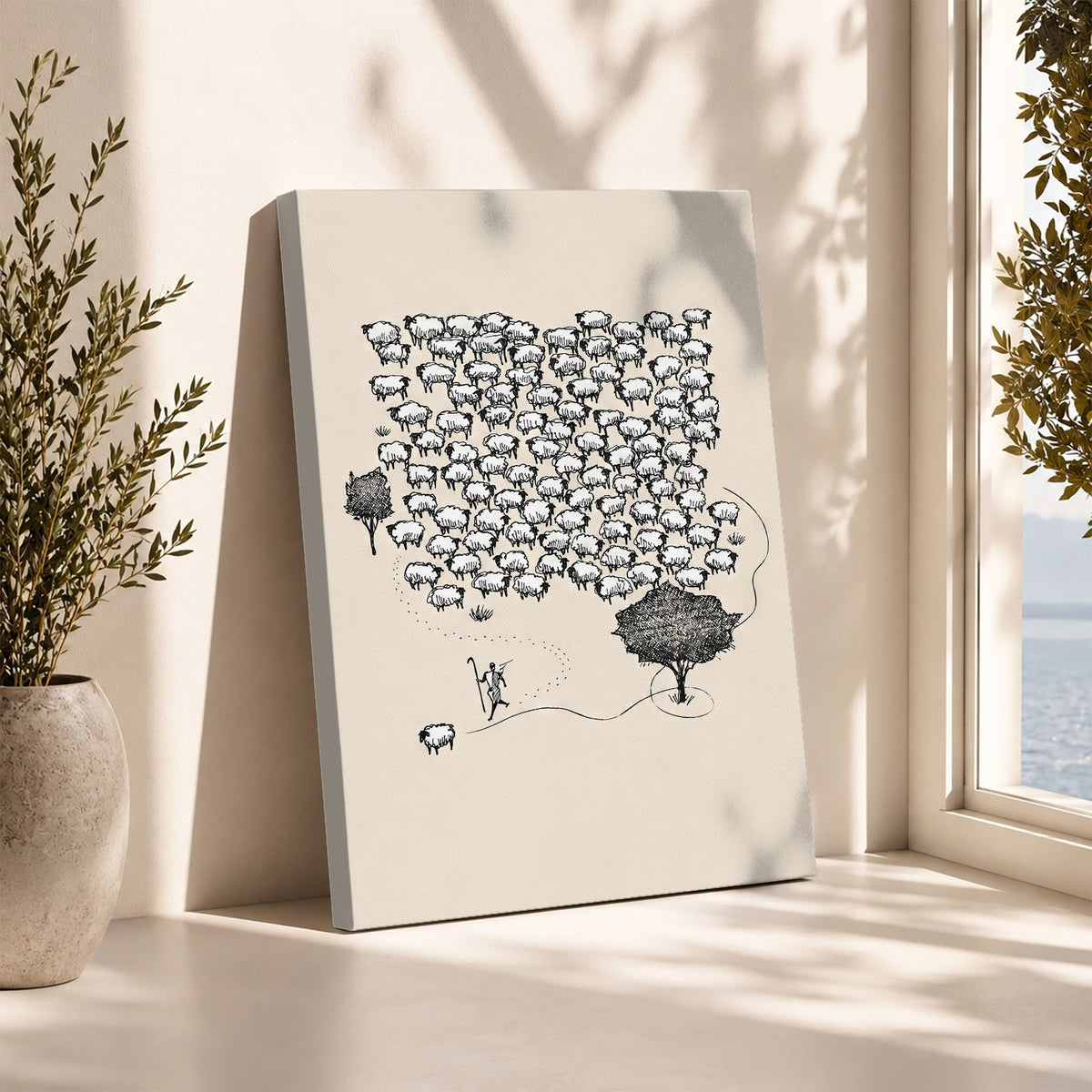 Lost Sheep Shepherd Poster/Canvas – Christian Minimalist Wall Art