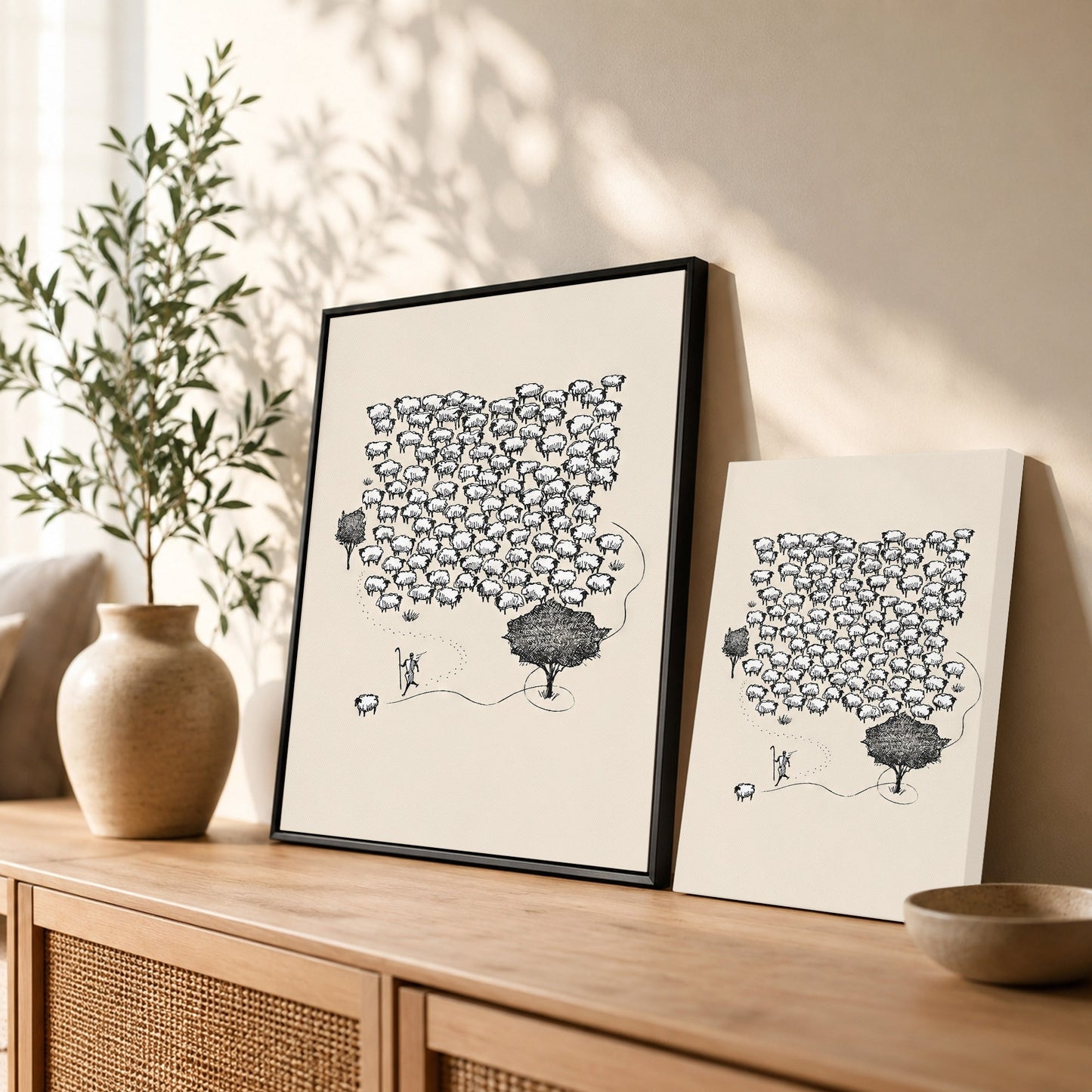 Lost Sheep Shepherd Poster/Canvas – Christian Minimalist Wall Art