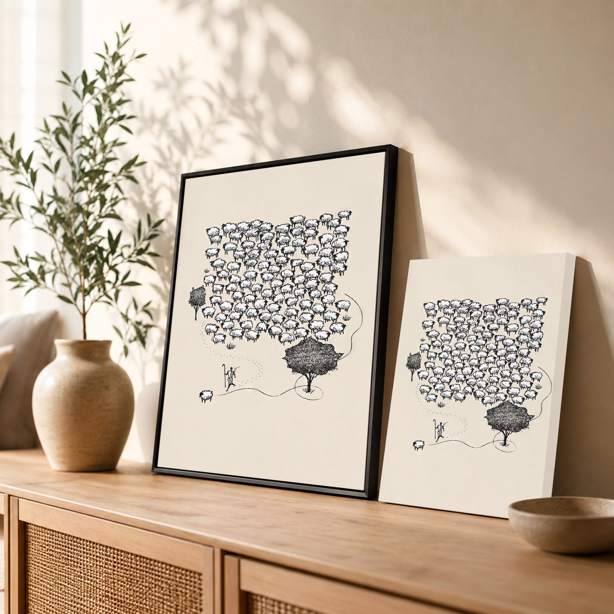 Lost Sheep Shepherd Poster/Canvas – Christian Minimalist Wall Art