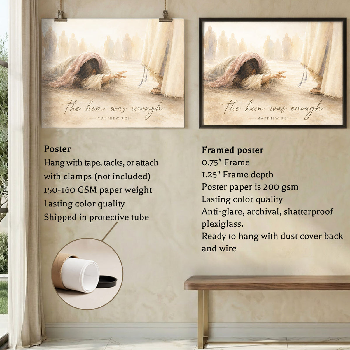 The Hem Was Enough Matthew 9:21 Christian Wall Art Poster/Canvas
