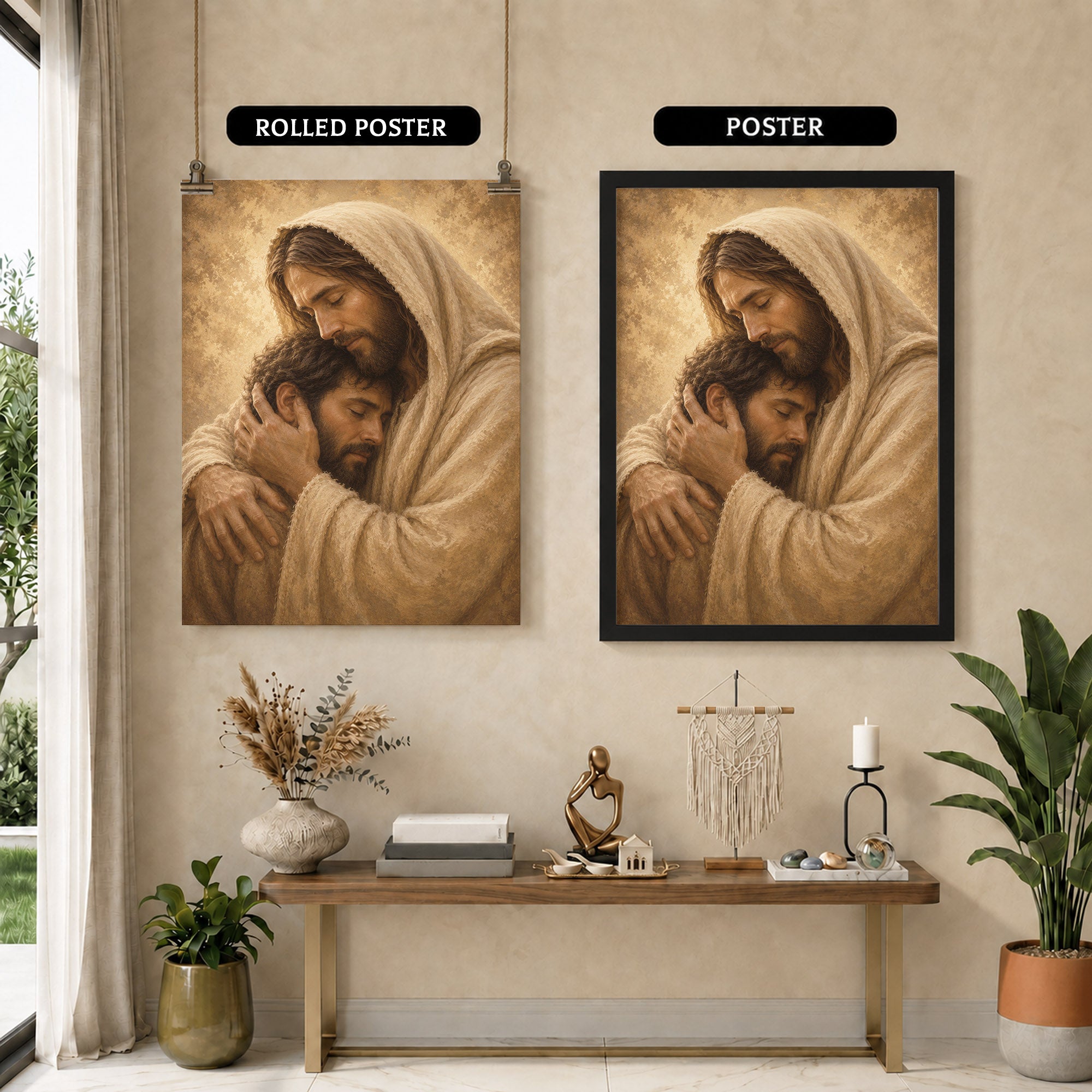 Jesus Comforts the Weary Christian Religious Poster/Canvas
