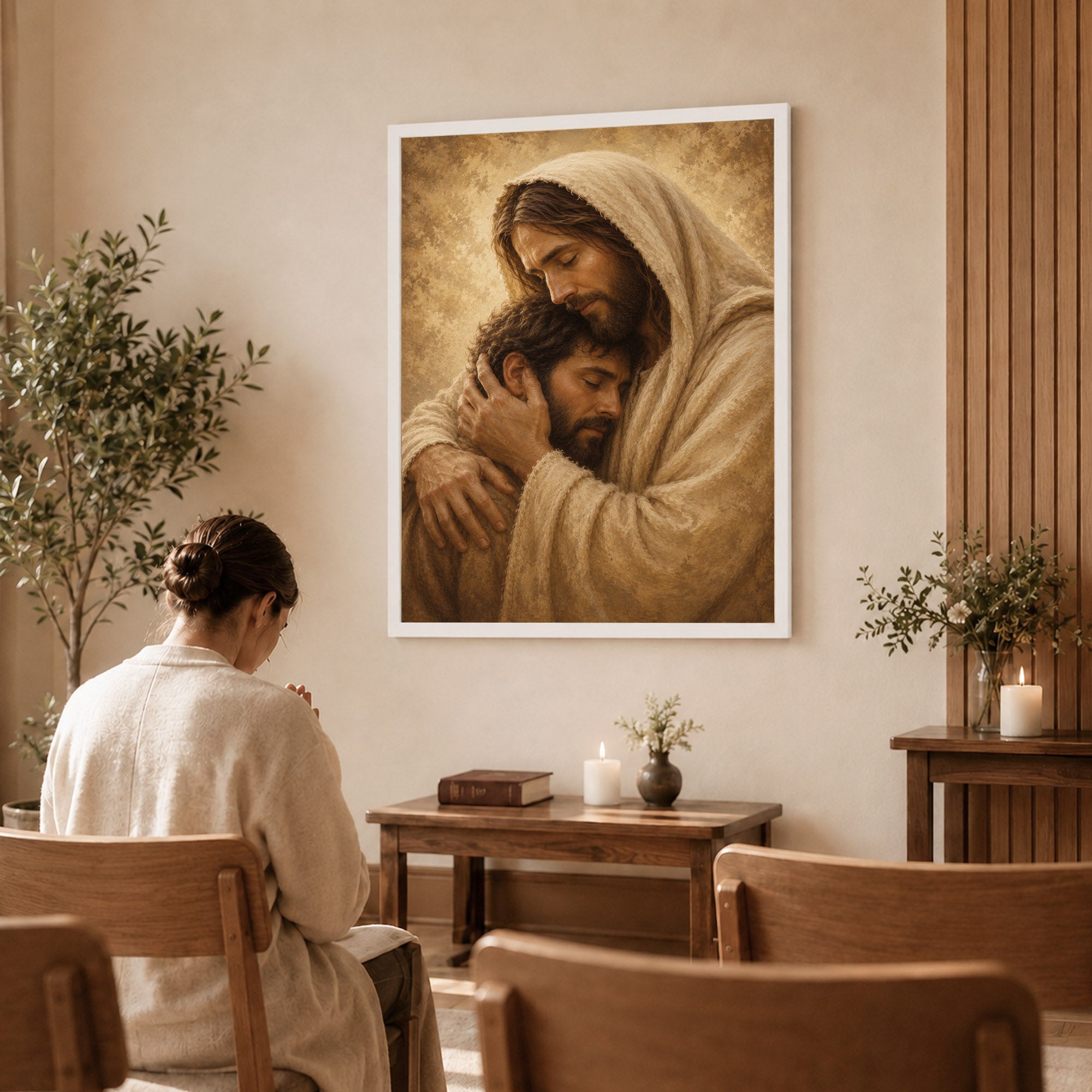 Jesus Comforts the Weary Christian Religious Poster/Canvas