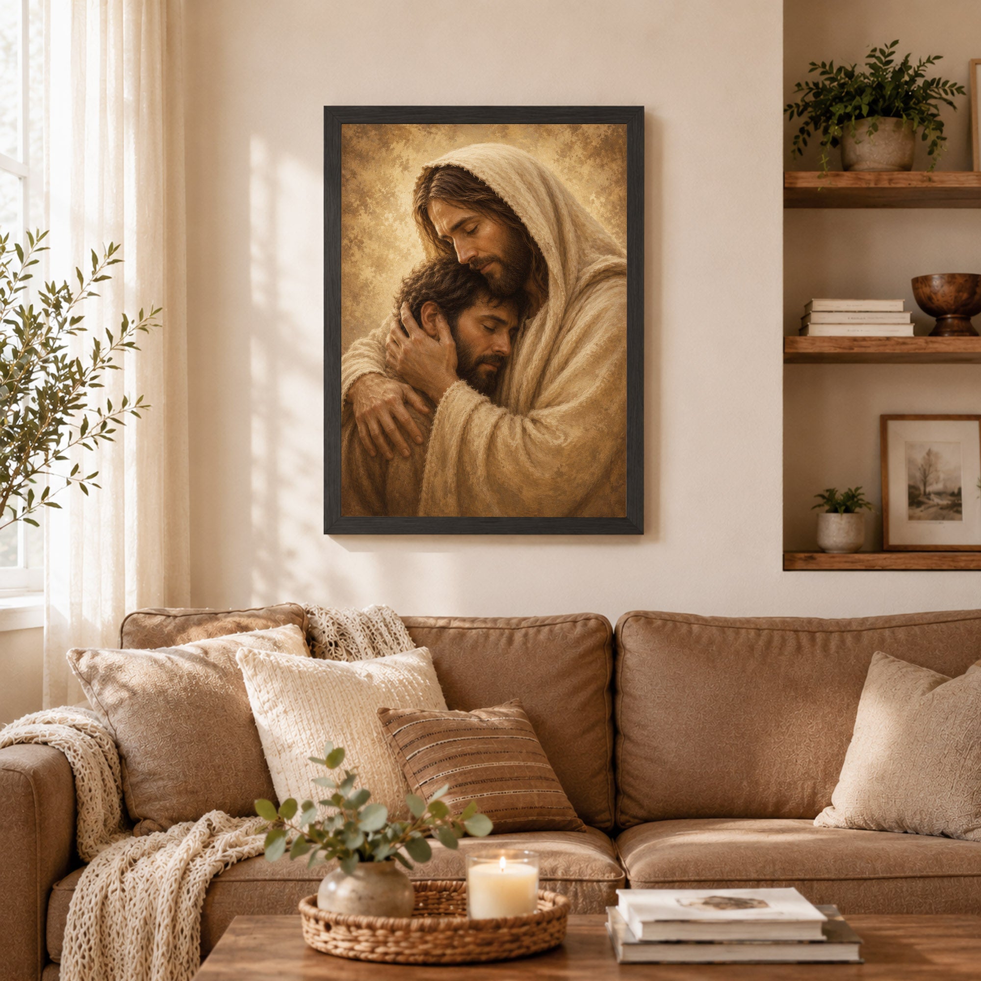 Jesus Comforts the Weary Christian Religious Poster/Canvas