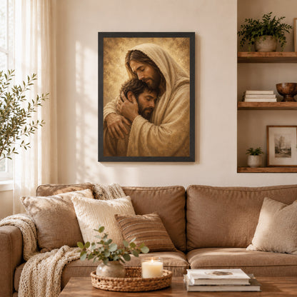 Jesus Comforts the Weary Christian Religious Poster/Canvas