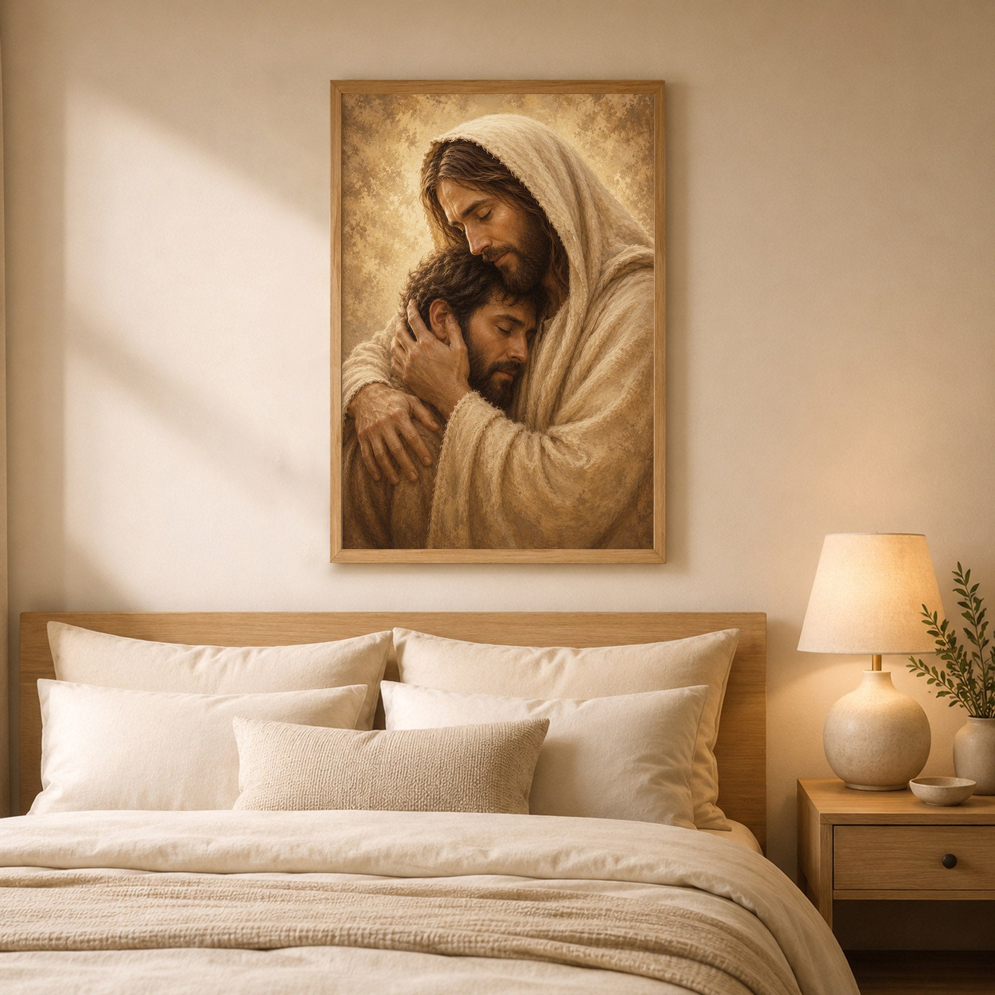 Jesus Comforts the Weary Christian Religious Poster/Canvas