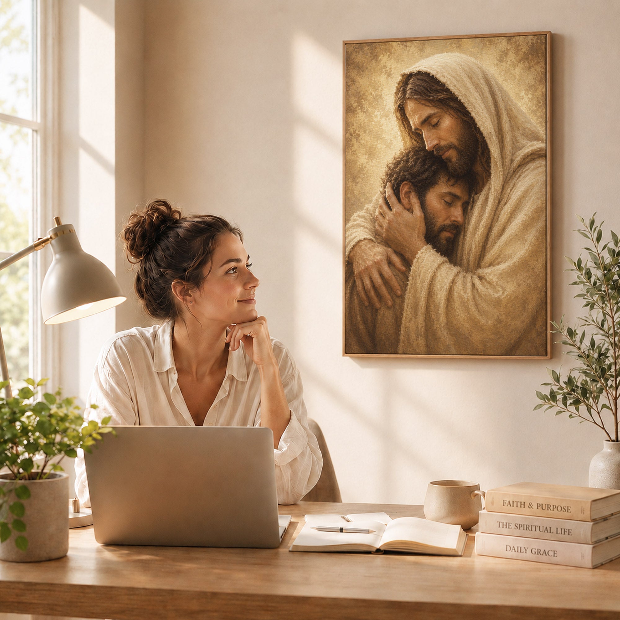 Jesus Comforts the Weary Christian Religious Poster/Canvas