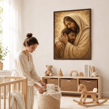 Jesus Comforts the Weary Christian Religious Poster/Canvas