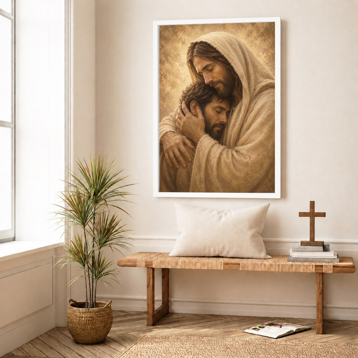 Jesus Comforts the Weary Christian Religious Poster/Canvas