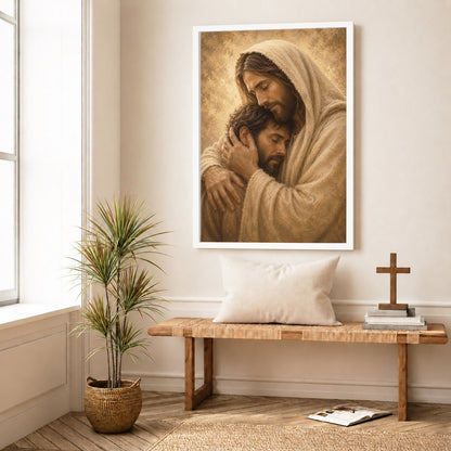 Jesus Comforts the Weary Christian Religious Poster/Canvas