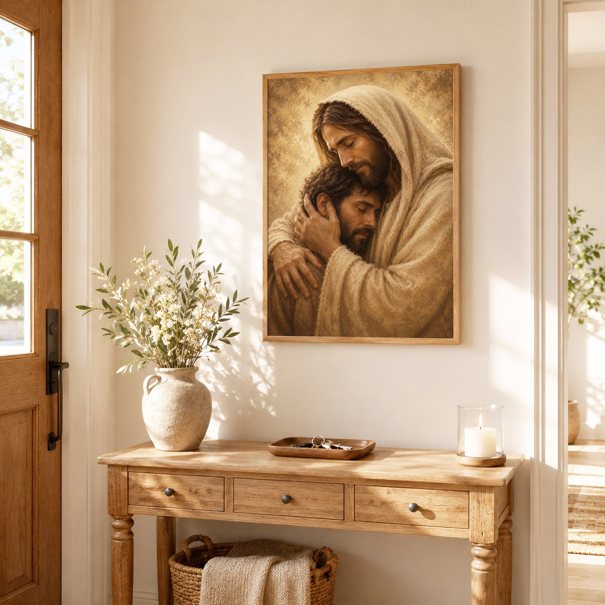 Jesus Comforts the Weary Christian Religious Poster/Canvas