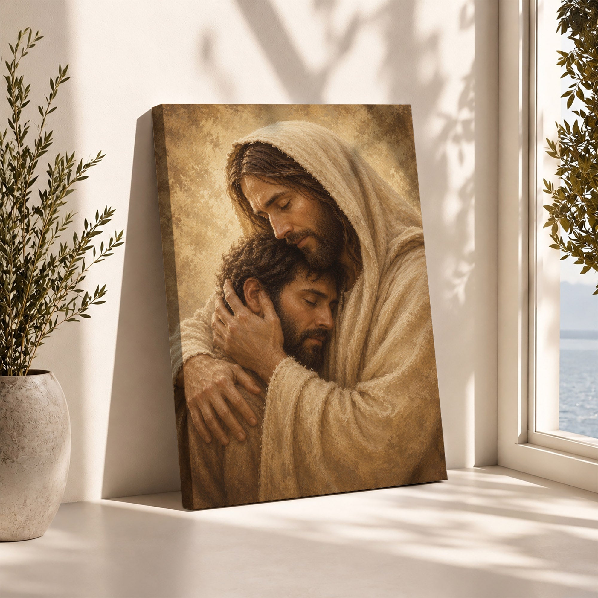 Jesus Comforts the Weary Christian Religious Poster/Canvas