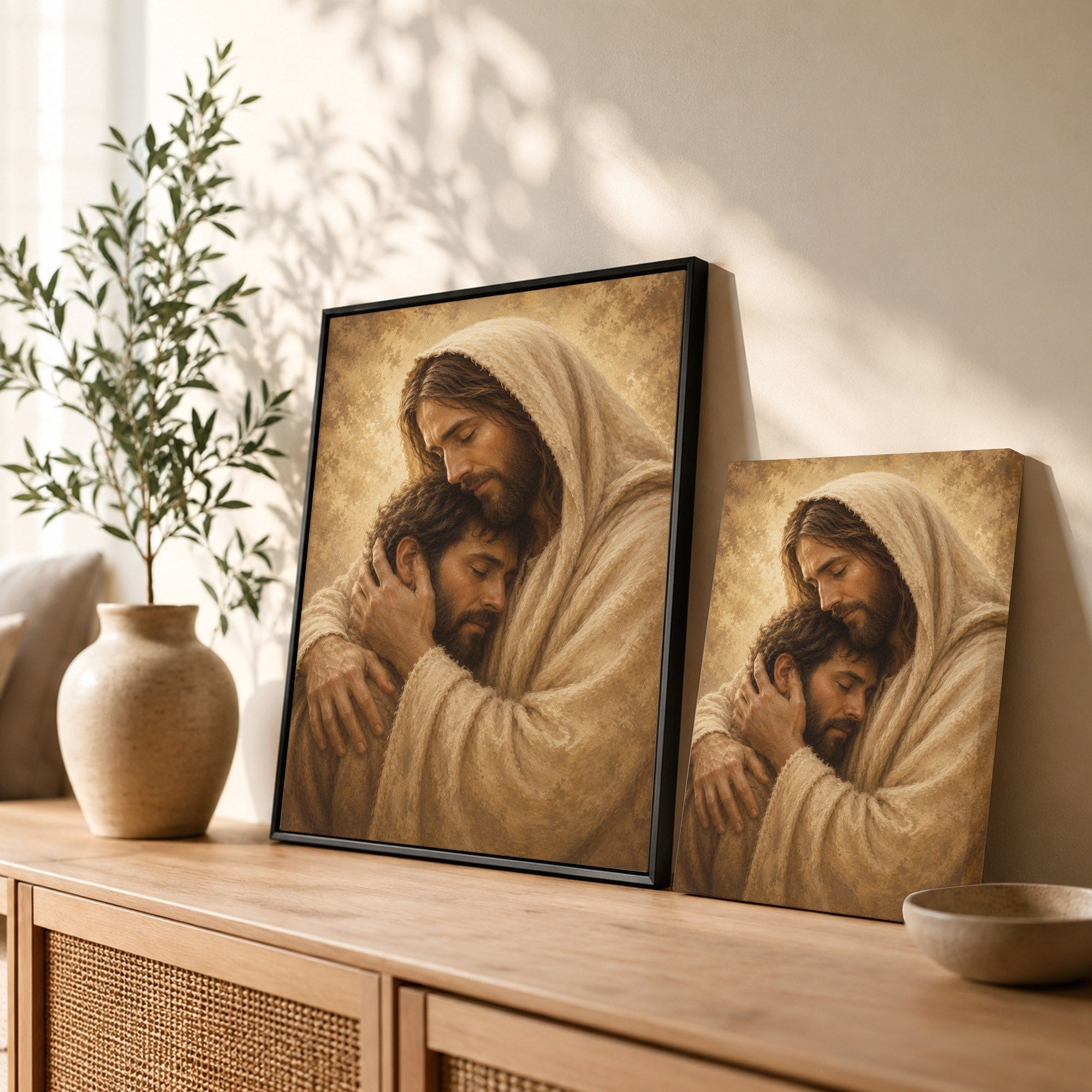 Jesus Comforts the Weary Christian Religious Poster/Canvas
