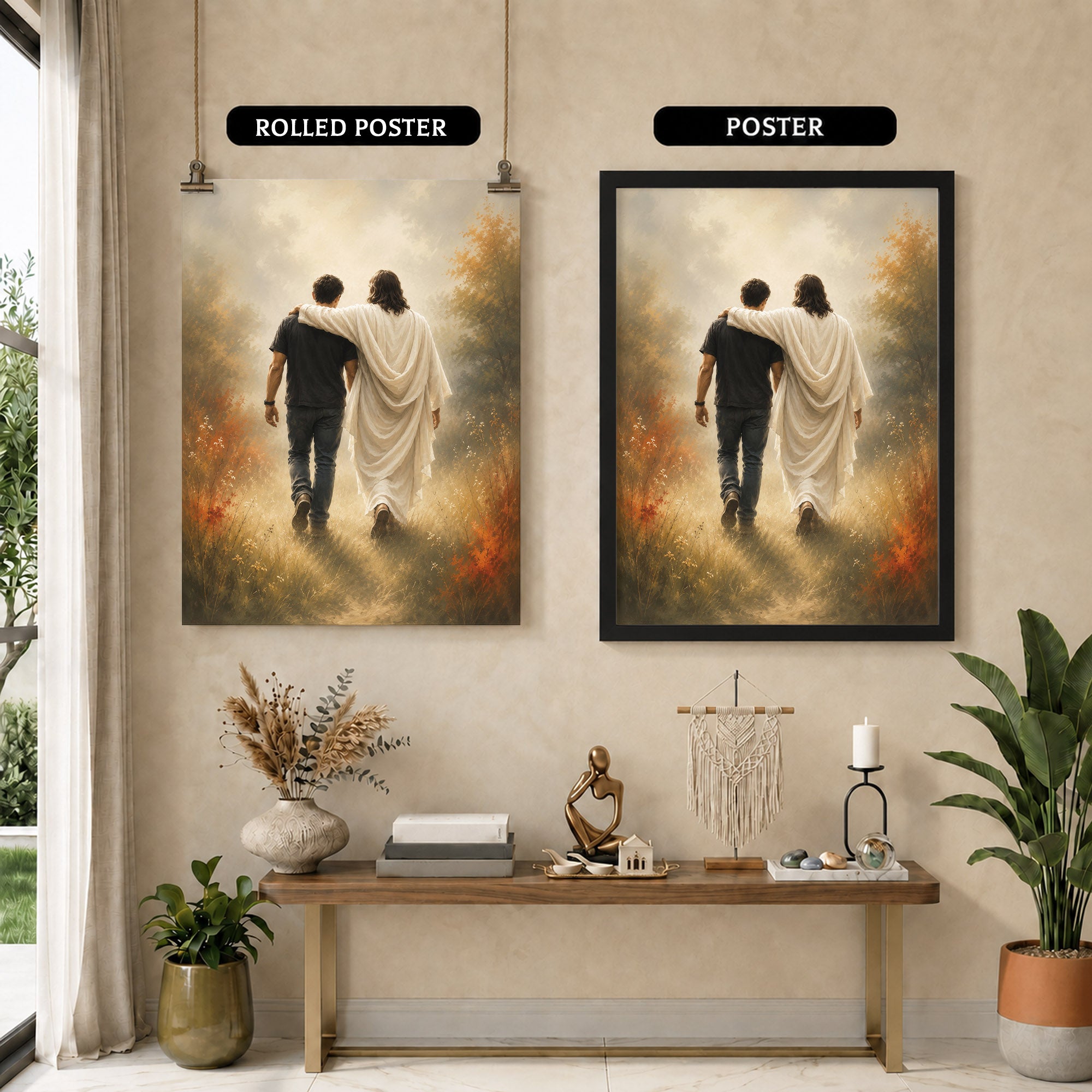 Jesus Christ Walking Beside You Christian Wall Art Poster/Canvas