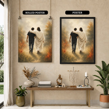 Jesus Christ Walking Beside You Christian Wall Art Poster/Canvas