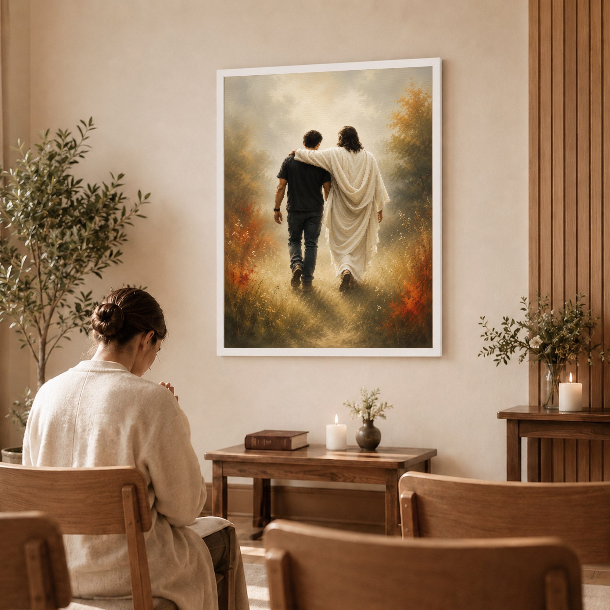 Jesus Christ Walking Beside You Christian Wall Art Poster/Canvas