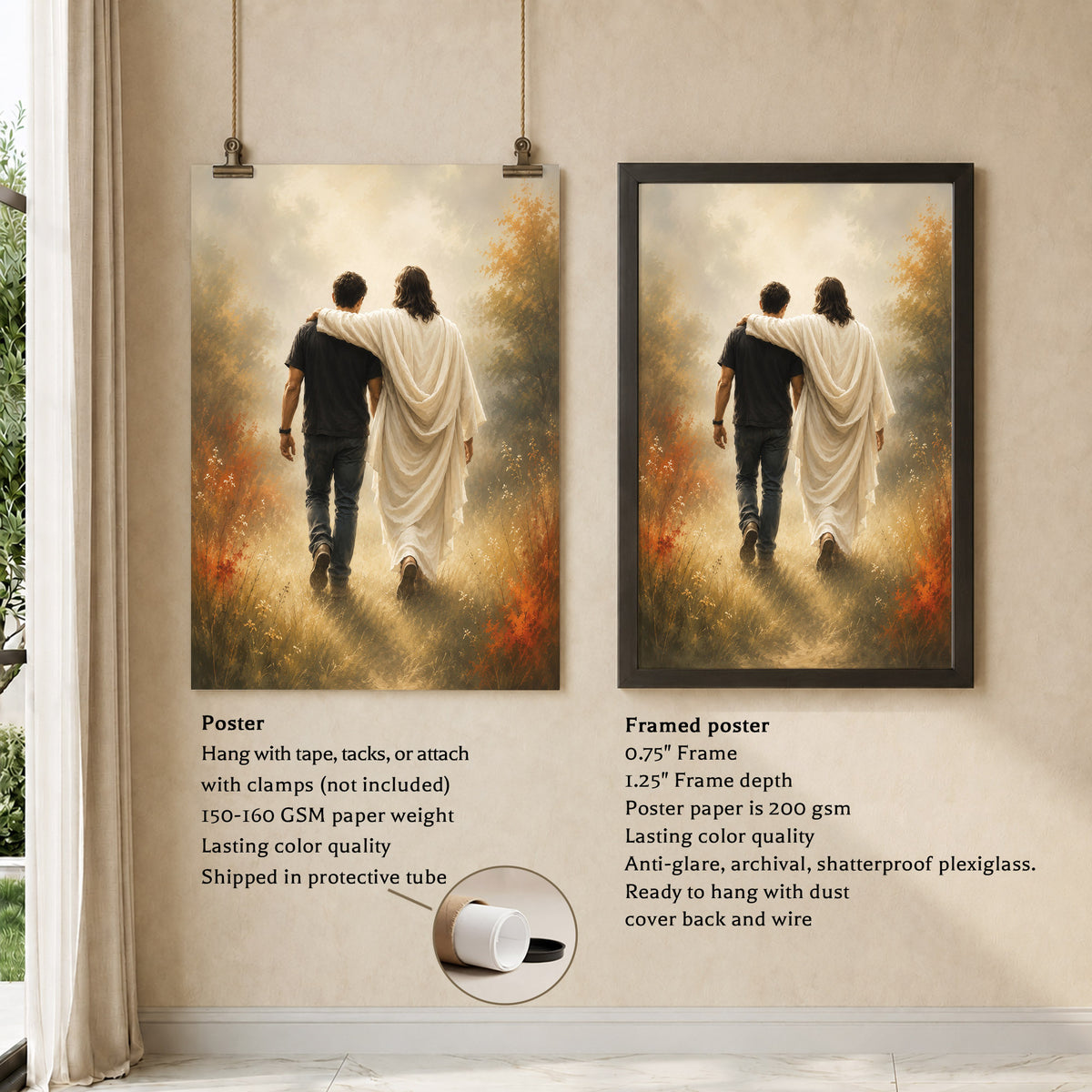 Jesus Christ Walking Beside You Christian Wall Art Poster/Canvas